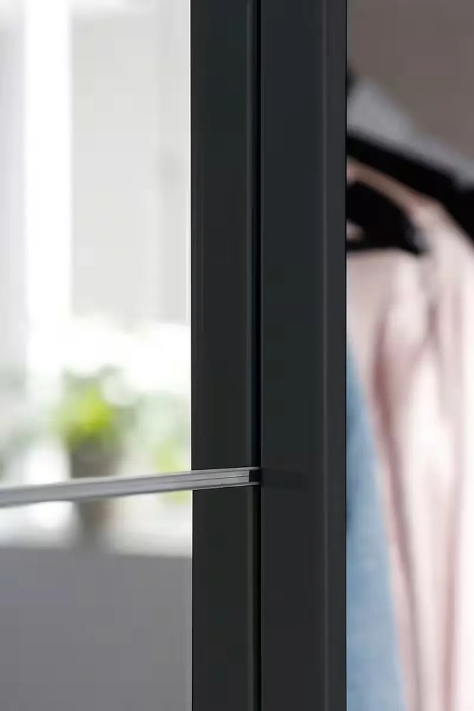 Dressing 181 cm lungime, 2 uși glisante, cu oglindă, culoare gri antracit, 210 cm înălțime
