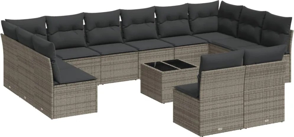 vidaXL Set mobilier de grădină cu perne, 13 piese, gri, poliratan