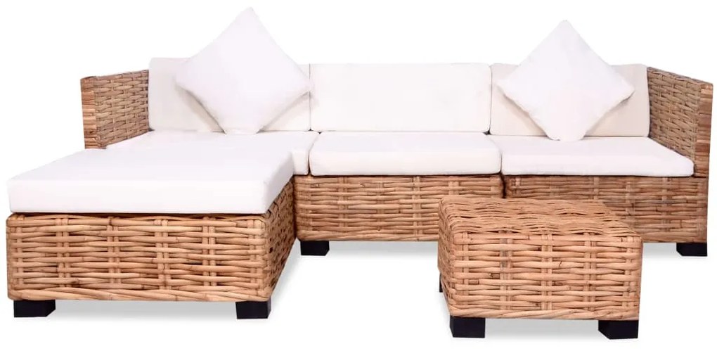 244626 vidaXL Set mobilier cu canapea 14 piese, culoare naturală, ratan