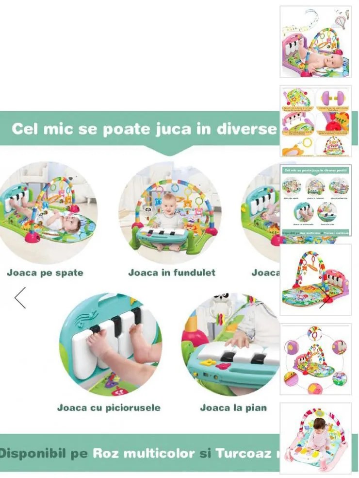 Saltea de Joacă pentru Bebe cu Pian Detasabil și Accesorii Stimulante SPC-01- roz