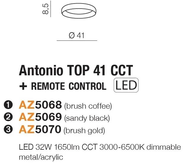 Lustra LED cu telecomanda design circular ANTONIO TOP 41 CCT BK