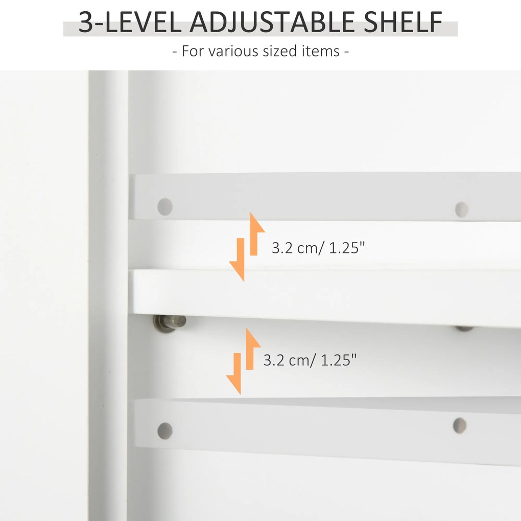 HOMCOM Dulapior 2 Rafturi de Montat pe Perete de Perete Bucatarie Baie Lemn 60x19,8x58cm Alb