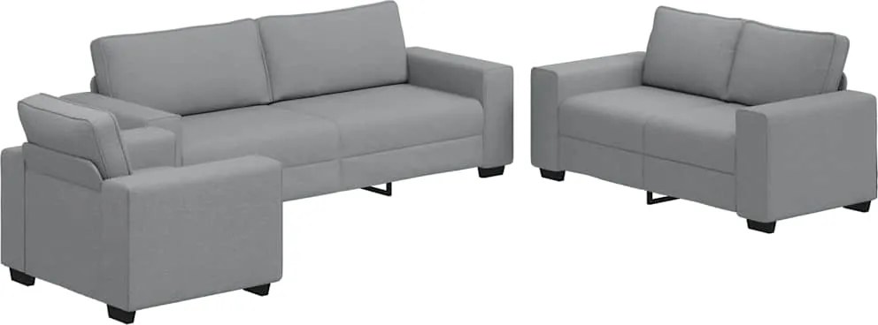 vidaXL Set de canapele cu perne, 3 piese, gri deschis, textil