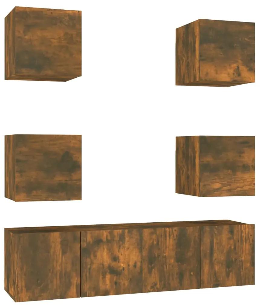 Set dulapuri TV, 6 piese, stejar fumuriu, lemn prelucrat