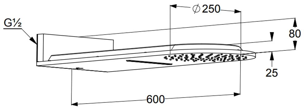 Palarie dus Kludi A-QA cu montare pe perete 250 mm negru crom Negru/Crom