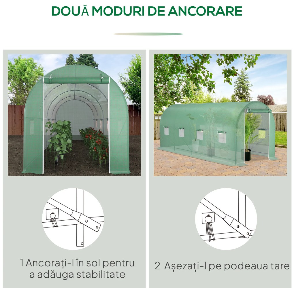 Outsunny Sera tip tunel de Gradina, pentru plante, legume, fructe cu Structura din Otel, Ferestre si Usa, Verde | Aosom Romania