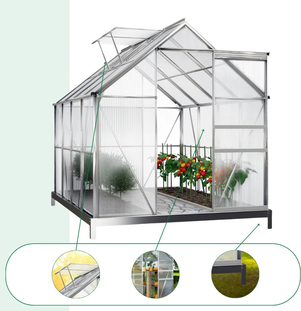 Sera de grădină din policarbonat cu bază M4, 250x190x195cm, transparent Gardebruk