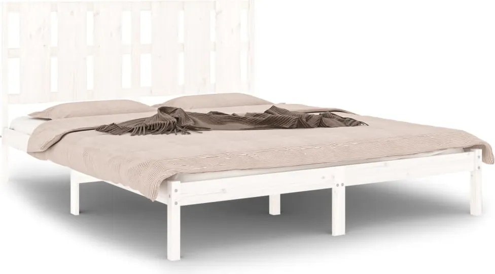 vidaXL Cadru de pat King Size, alb, 150x200 cm, lemn masiv