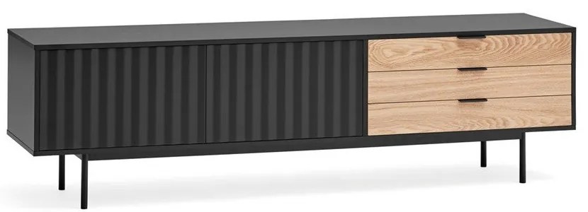 Comodă TV neagră/în culoare naturală cu aspect de lemn de stejar 180x52 cm Sierra – Teulat