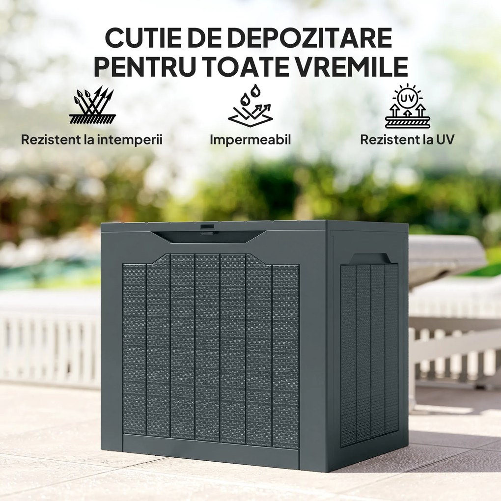 Outsunny Cufăr de Grădină cu Mânere, Container pentru Unelte Impermeabil, 56x41x50 cm, Gri Închis | Aosom Romania