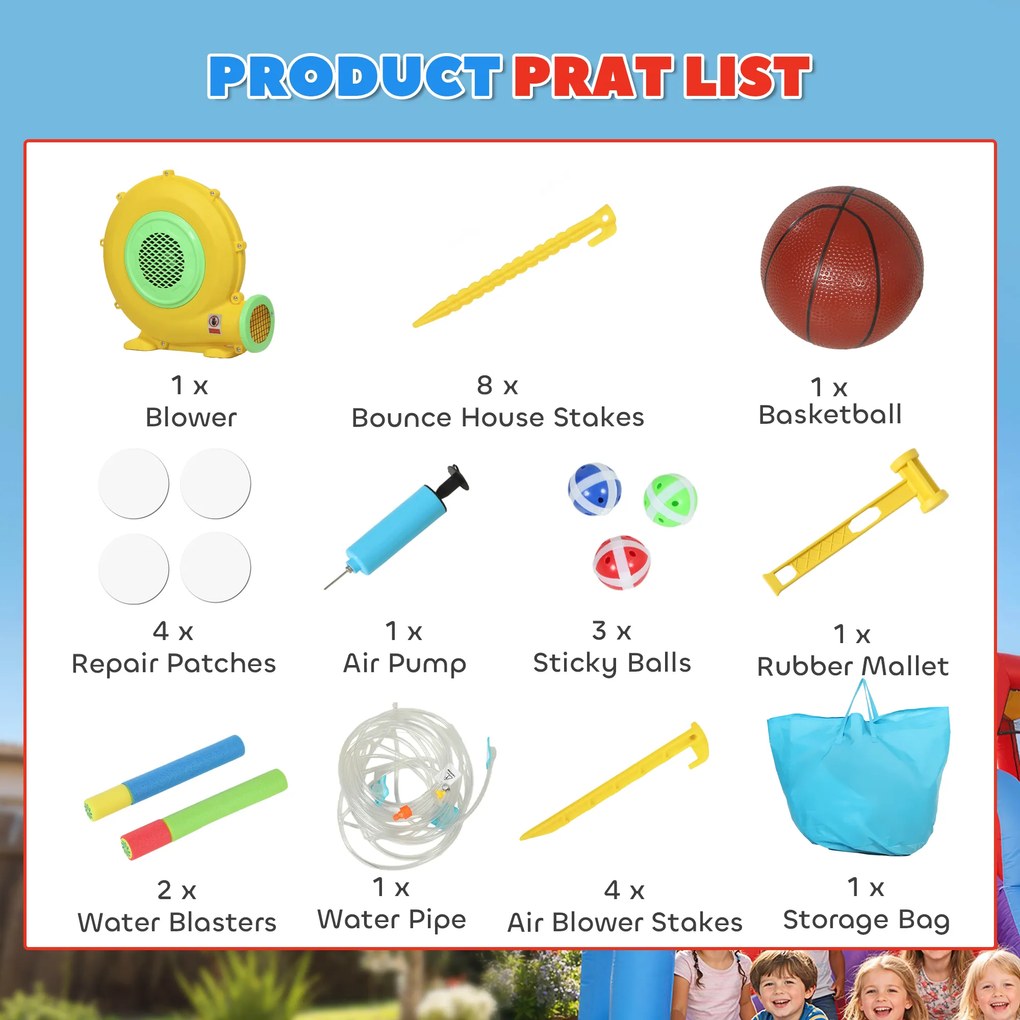 AIYAPLAY Castel Gonflabil Acvatic 7 în 1 cu Suflantă 2 Tobogane Trambulină Piscină Coș Coloană de Box 426x360x198 cm | Aosom Romania