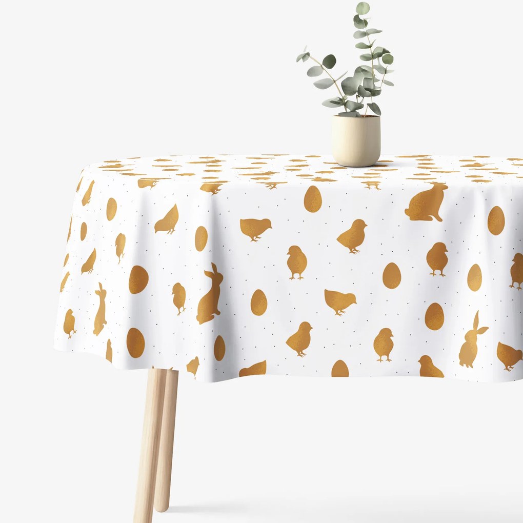 Goldea față de masă 100% bumbac solid - simboluri aurii de paște - ovală 140 x 180 cm