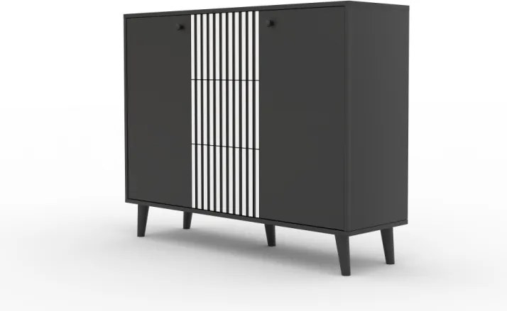 Comodă cu doua usi si trei sertare, 120x35x90cm, FADI, ADRK Furniture (Culoare: Negru / Negru)