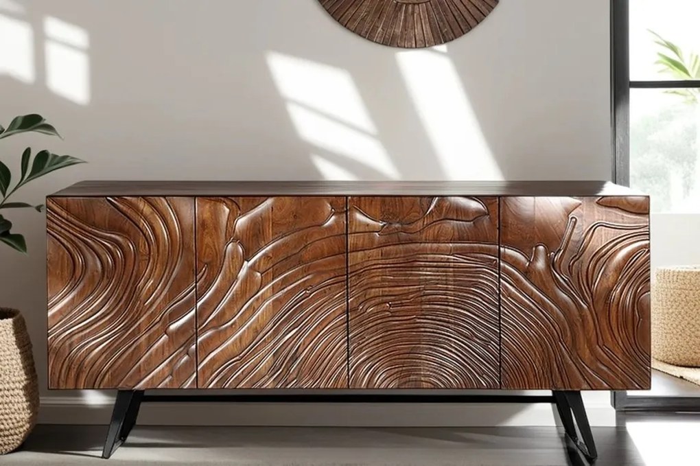 Comoda cu model 3D, Lemn Salcam, Maro, FLUID 175cm