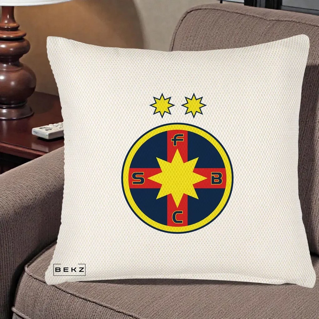 Perna Personalizata FCSB Fotbal Club Steaua Bucuresti, 40x40 cm, Crem Reliefat, Husa Detasabila, Perna Inclusa, BEKZ®