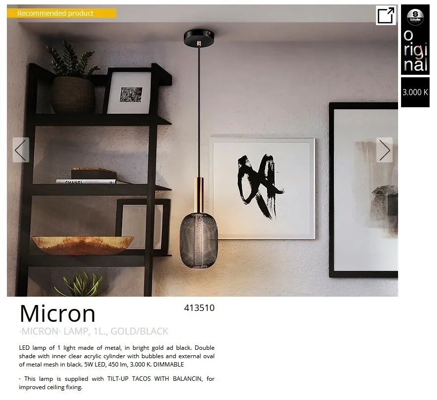 Pendul LED design modern Micron negru/auriu