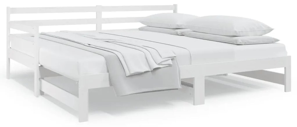 Pat de zi extensibil, alb, 2x(80x200) cm, lemn masiv de pin Alb