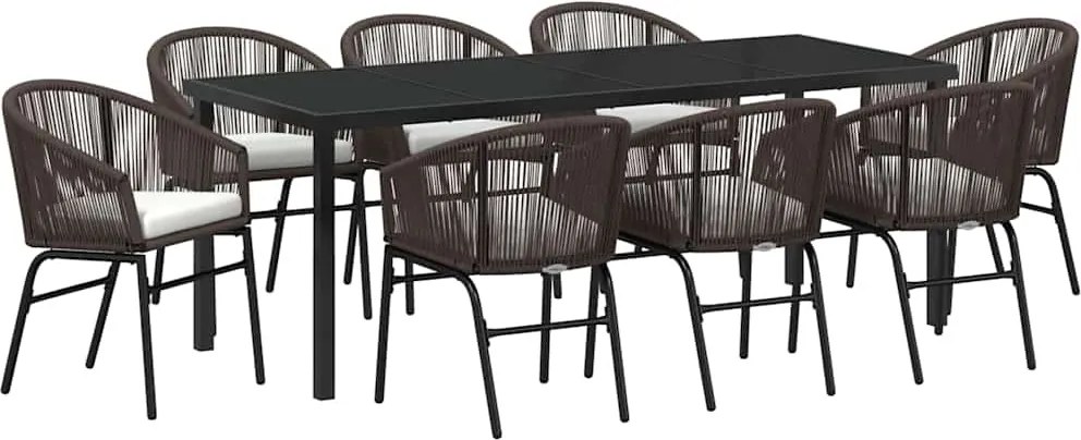 vidaXL Set de masă pentru grădină 9 pcs Maro Oțel vopsit electrostatic