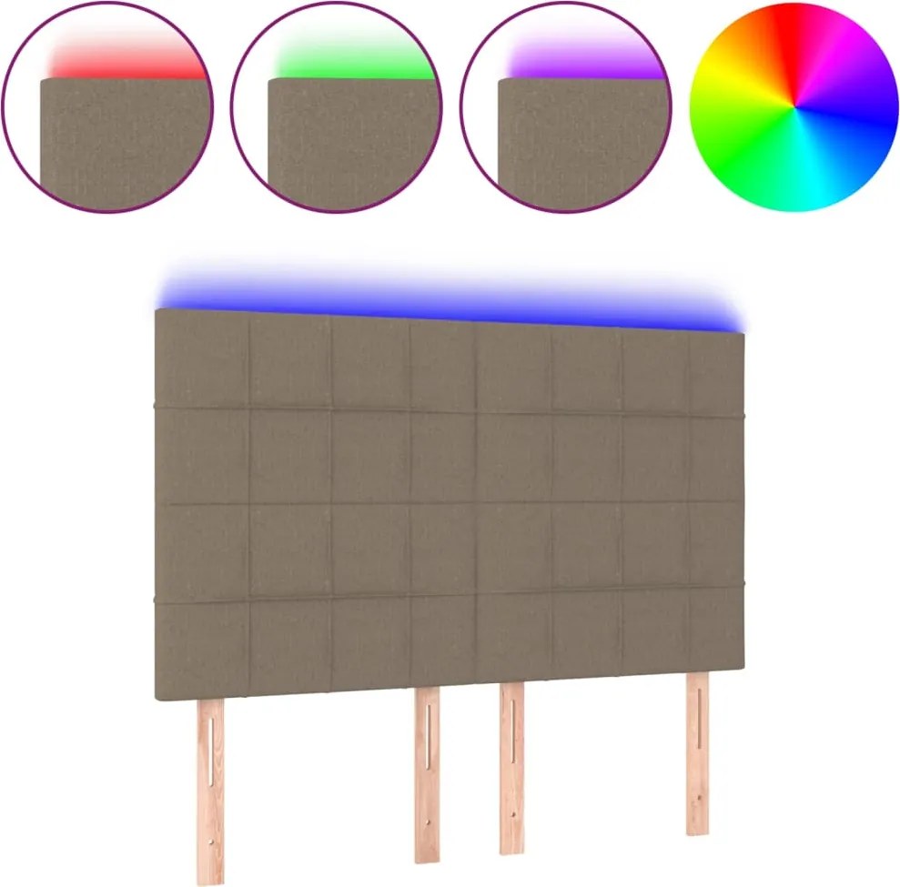 vidaXL Tăblie de pat cu LED, gri taupe, 144x5x118/128 cm, textil
