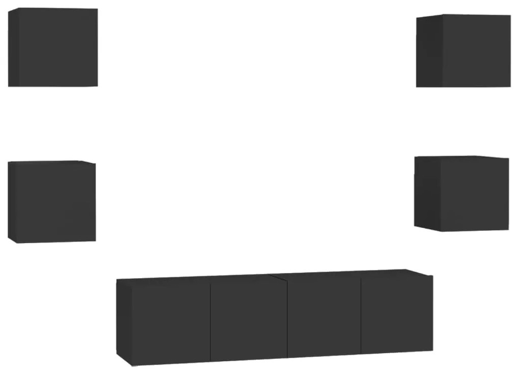 3078765 vidaXL Set dulapuri TV, 6 piese, negru, lemn prelucrat