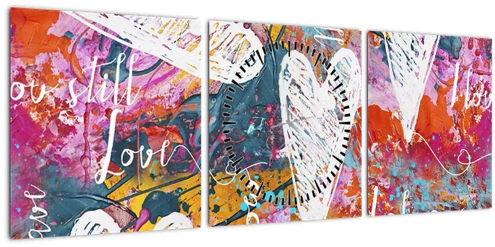 Tablou - Inima pe un fundal abstract (cu ceas) (90x30 cm)