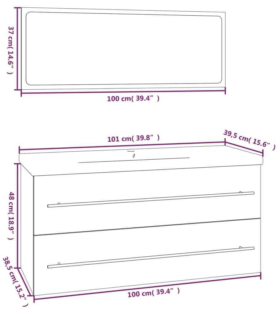 Set de mobilier de baie, alb extralucios, lemn prelucrat Alb foarte lucios, 1