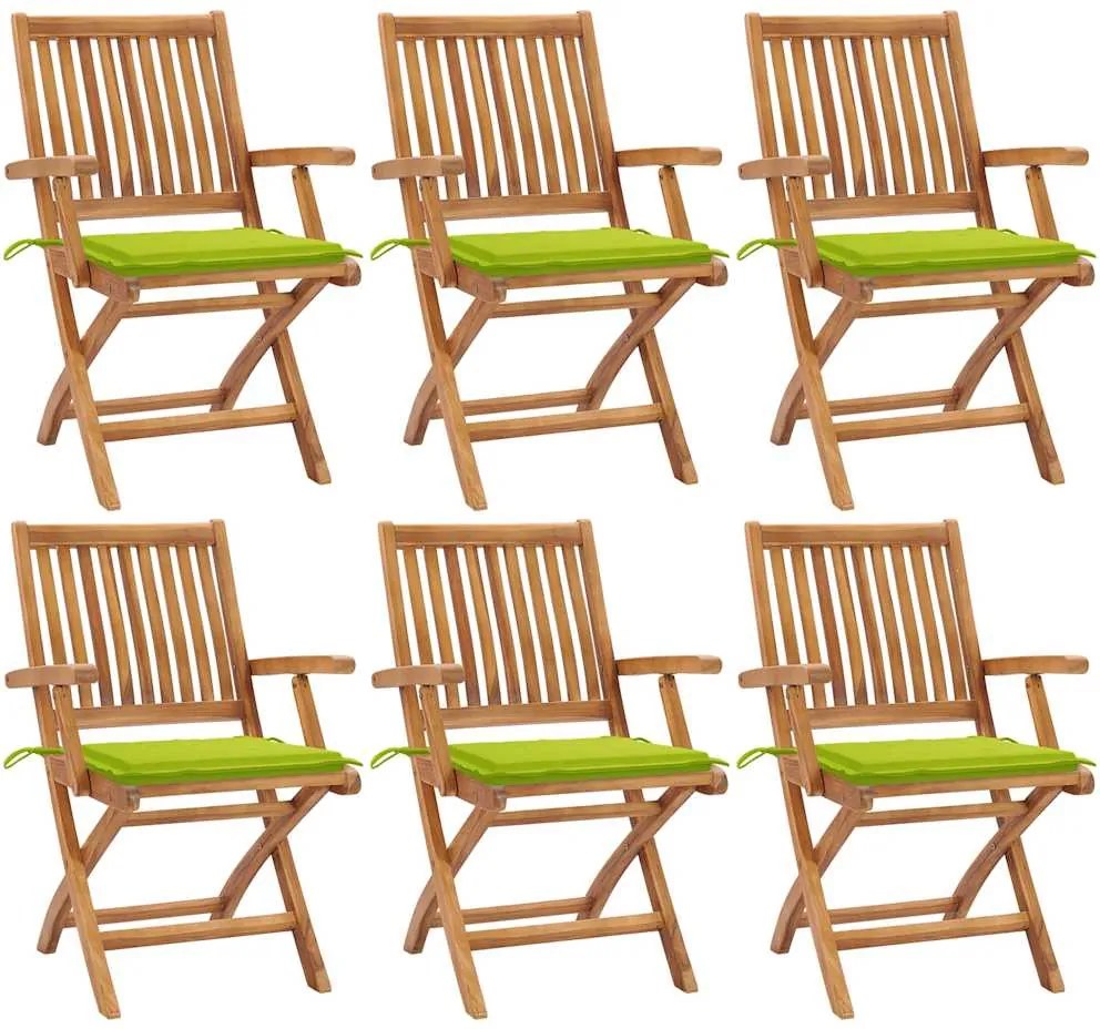 vidaXL Scaune grădină pliabile cu perne, 6 buc, lemn masiv tec
