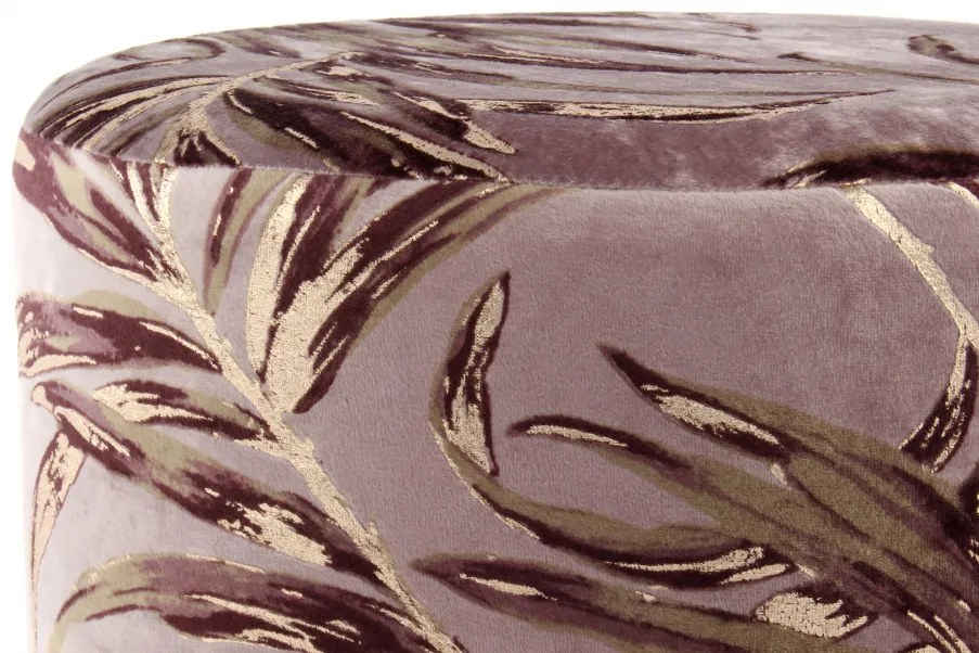 Puf/ Taburet tapitat cu imprimeu floral Gipsy violet/ auriu