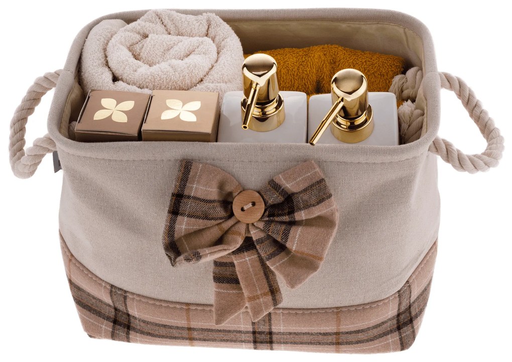 TEMPO-KONDELA MOLIS, coşuri din stofă cu mânere, set 2 buc., bej/maro