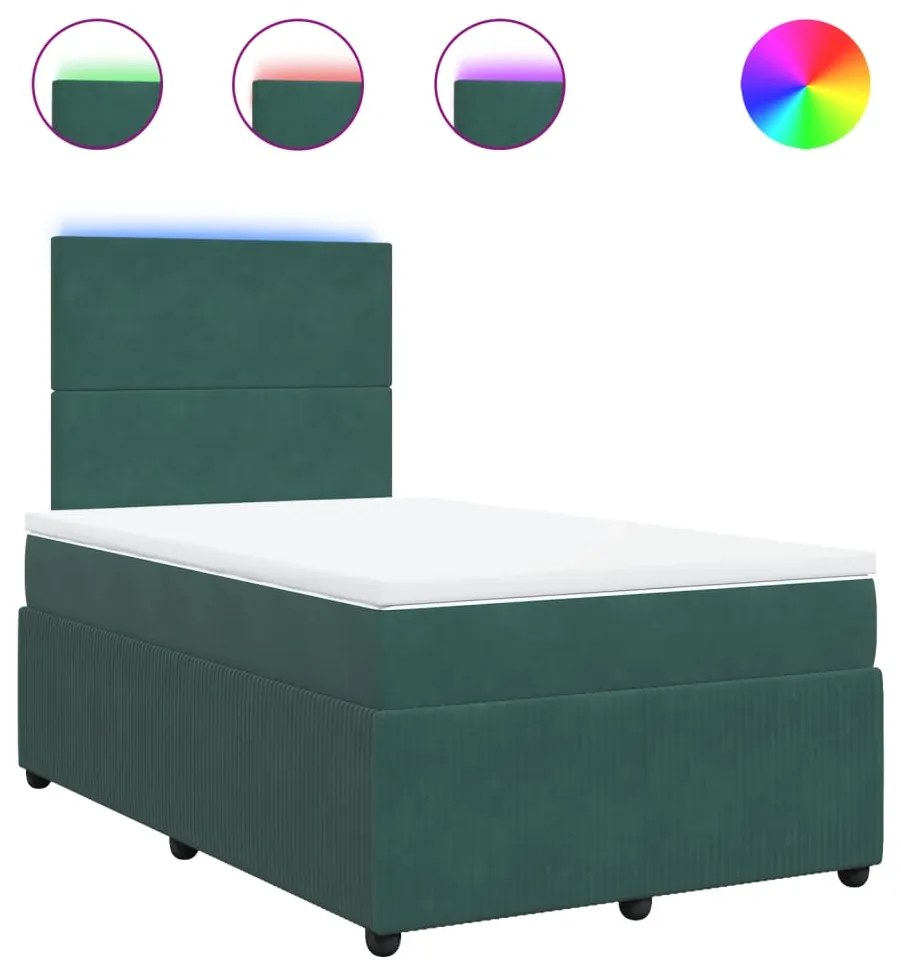 3294583 vidaXL Pat box spring cu saltea, verde închis, 120x190 cm, catifea