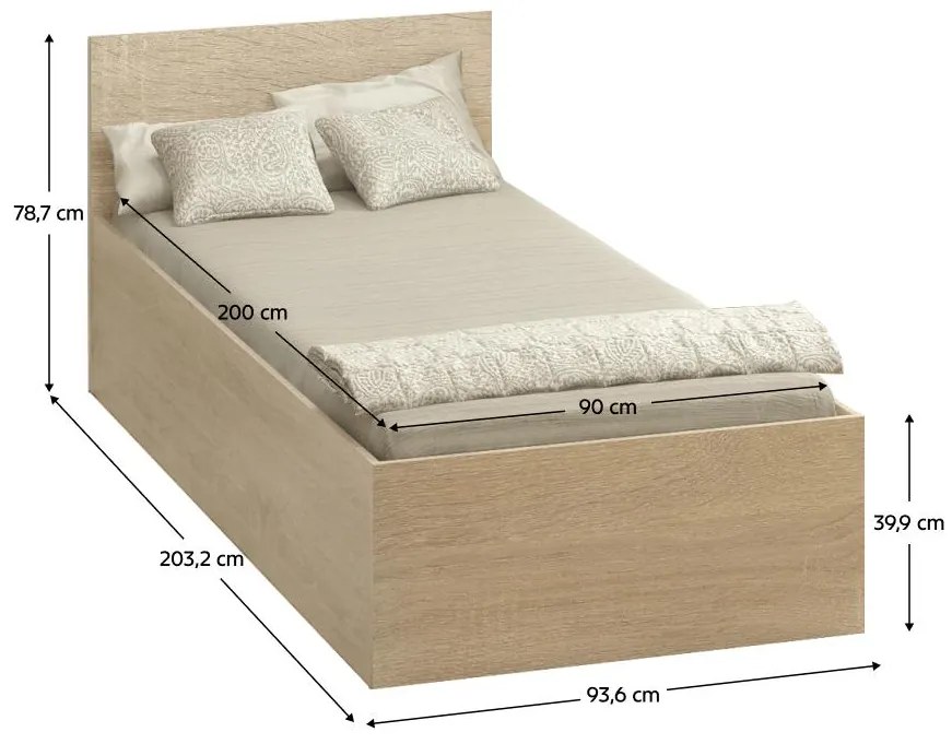 Pat de o persoană 90 cm Discutibles (stejar sonoma) (cu somieră) (cu sp. depozitare). 1116312