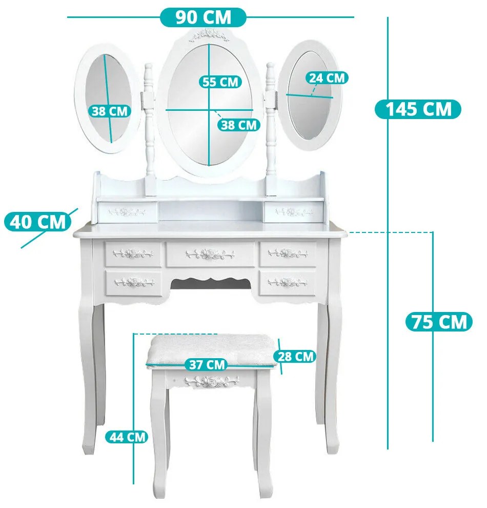 Masă de toaletă Milano, disponibilă în mai multe culori - alb