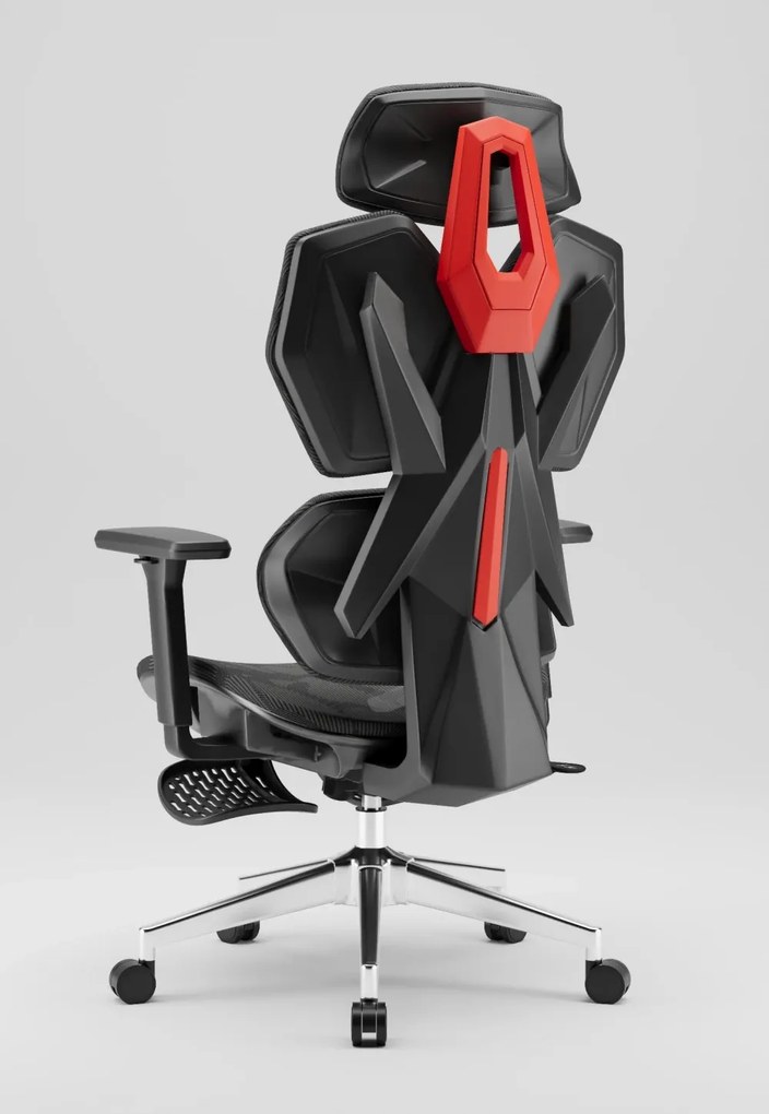 PORTO E04 Pro Executive – Scaun Ergonomic cu Suport Lombar Ajustabil, Tetieră Reglabilă, Cotiere 3D, Șezut Extensibil, Înclinare 135°, Suport pentru Picioare și Bază Metalică, Mesh, Negru