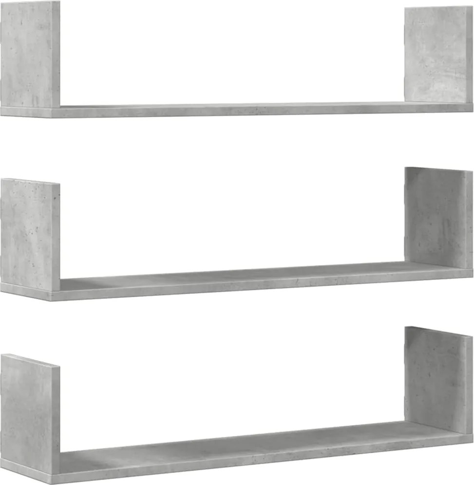 vidaXL Rafturi perete, 3 buc., gri beton, 80x18x18 cm, lemn prelucrat