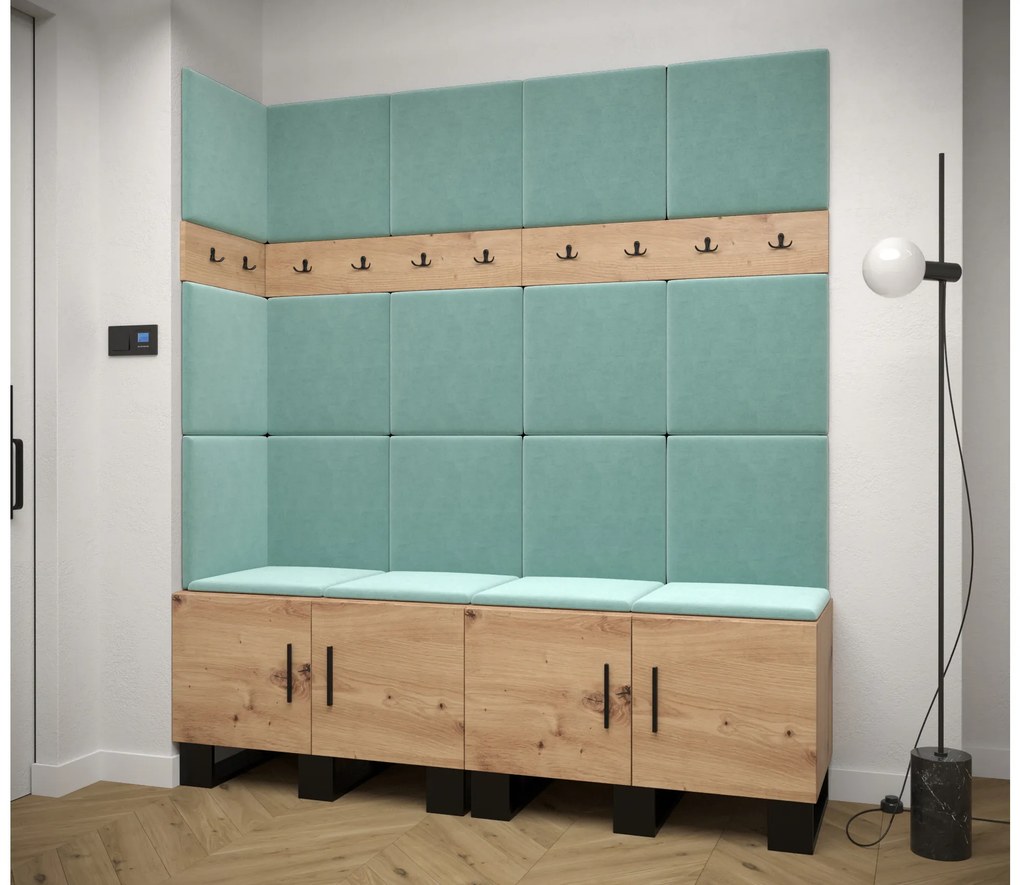 Set mobilier pentru hol Amanda 12 (Stejar artisan + verde). 1085958
