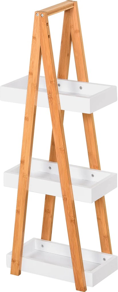 Kleankin Raft Baie cu 3 Rafturi din MDF și Bambus, Dulap Baie, 30x18x81 cm, Lemn | Aosom Romania