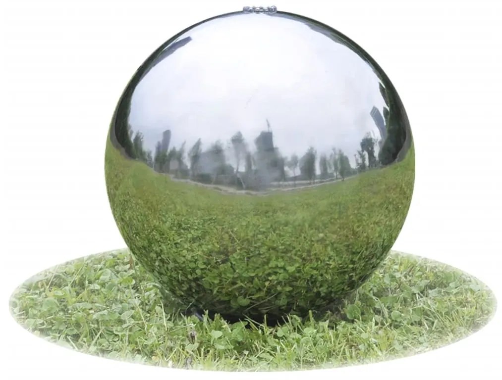 vidaXL Fântână sferică de grădină cu led-uri, 30 cm, oțel inoxidabil