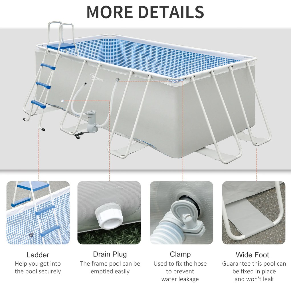 Outsunny Piscina Supraterana Dreptunghiulara cu Pompa Filtru si Scara Incluse, 440x240x122cm, Gri | Aosom Romania