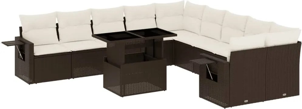 vidaXL Set canapele de grădină cu perne, 11 piese, maro, poliratan