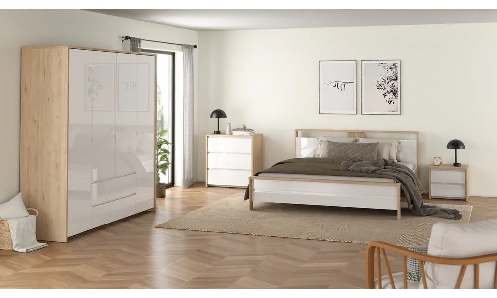 Comodă albă-în culoare naturală cu aspect de lemn de stejar 80x84x48 cm Next – Tvilum