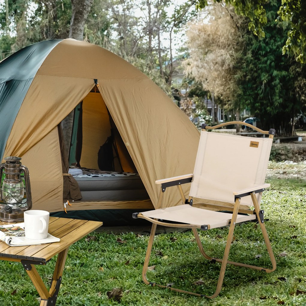 Outsunny Scaun de camping scaun de pescuit pliabil cu brate tesatura Oxford si structura otel 54 x 59 x 78 cm Kaki | Aosom Romania