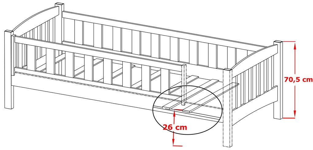 Pat pentru copii 90 cm Gussie (cu somieră și sp. depozitare) (Alb). Promo -10%. 1012917