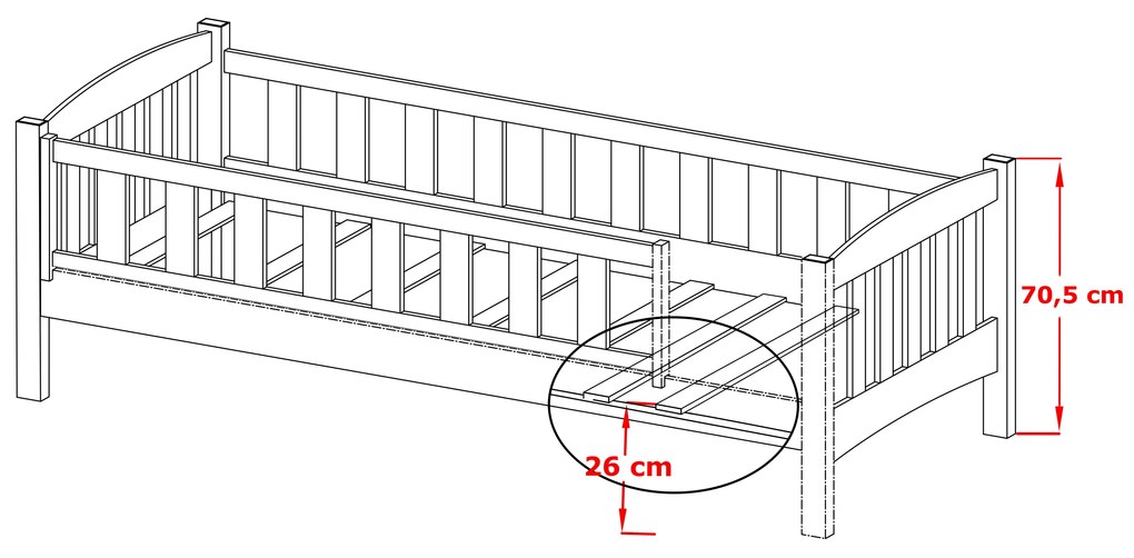 Zondo Pat pentru copii 80 x 180 cm Gussie (cu somieră și sp. depozitare) (Alb). 1012773