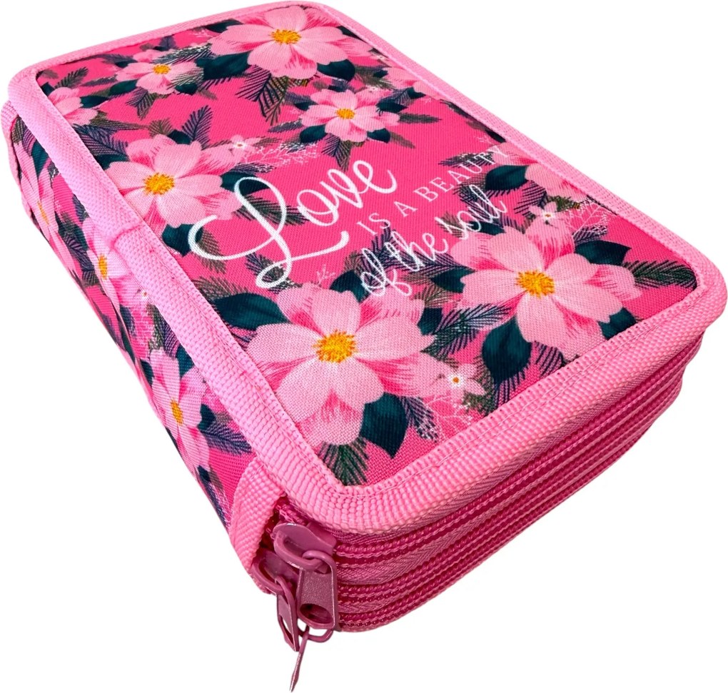 Penar complet echipat, 3 compartimente, 32 piese, pentru fete, model floral, PNF16