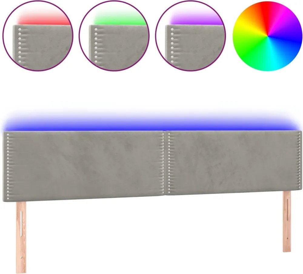 vidaXL Tăblie de pat cu LED, gri deschis, 160x5x78/88 cm, catifea