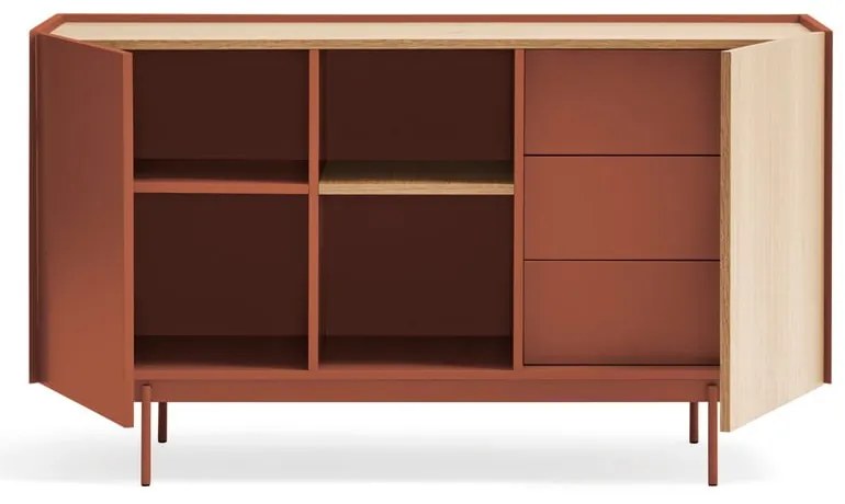 Comodă cărămiziu-natural joasă cu aspect de lemn de stejar 130x78 cm Otto – Teulat