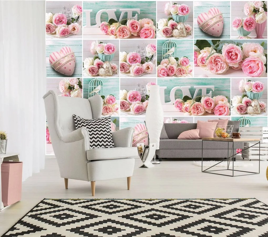 Fototapet - Trandafiri, inimi și perle (152,5x104 cm)