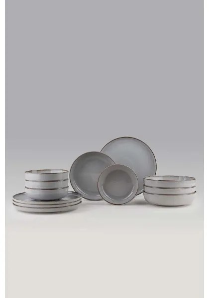 Set de masă 12 piese, gri, porțelan