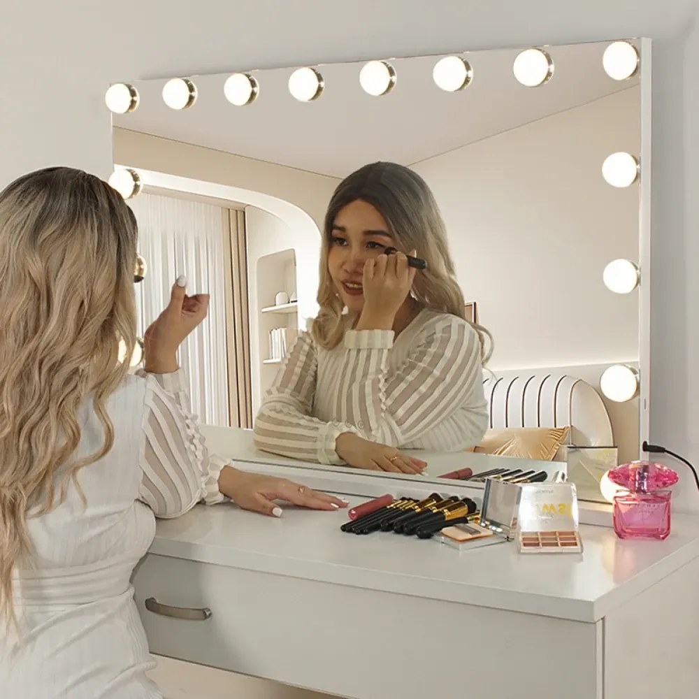 Oglindă cosmetică, sistem iluminare LED cu 3 culori, Senzor Tactil, Luminozitate Reglabilă, Alb, GLAM 16