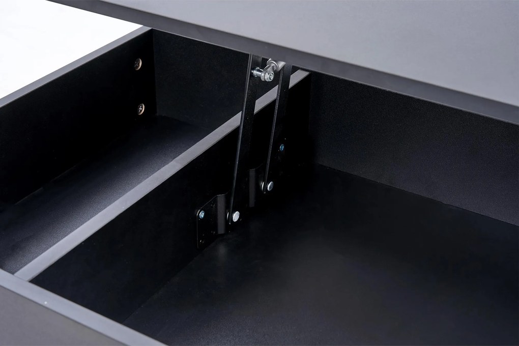 Masă de cafea modernă cu iluminare LED și spațiu de depozitare ascuns, măsuță laterală cu sistem hidraulic de ridicare, 100x50x42 cm, Negru